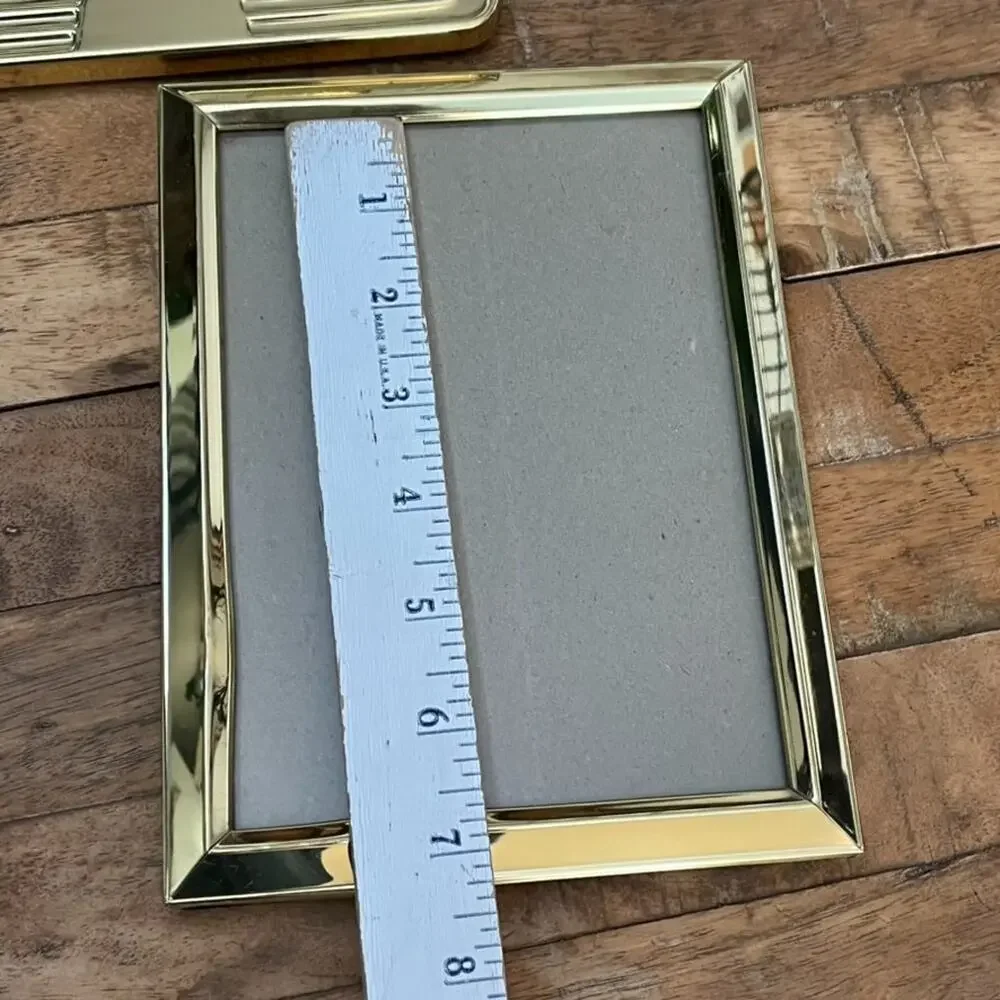 Vintage Solid Brass Striped Metal Gold Photo Frames Fits 5x7 Photos Minimalist